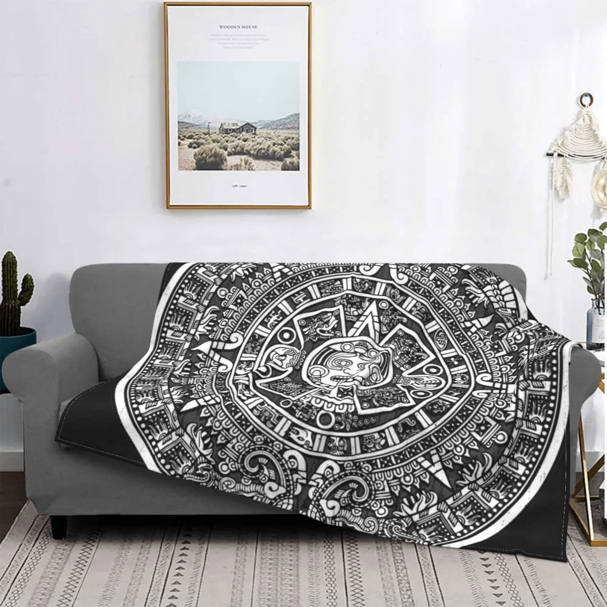 Aztec Calendar Throw Blanket Blanket Personalized Warm Camping Multi Style