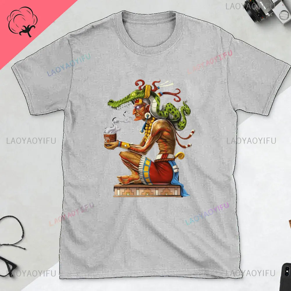 Quetzalcoatl Mexican Tshirt Aztec Art Print Aztec Tee Mexican Shirt Men Mexico Cotton Shirts Mexican Themed Gifts Mexicanas tops