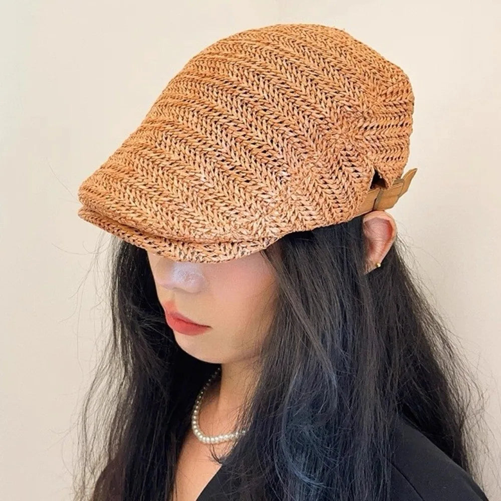 Berets for Men Women Breathable Straw Spring Summer Sun Hat Artist Painter Beret Hat Adjust Flat Cap Unisex Beret Cap