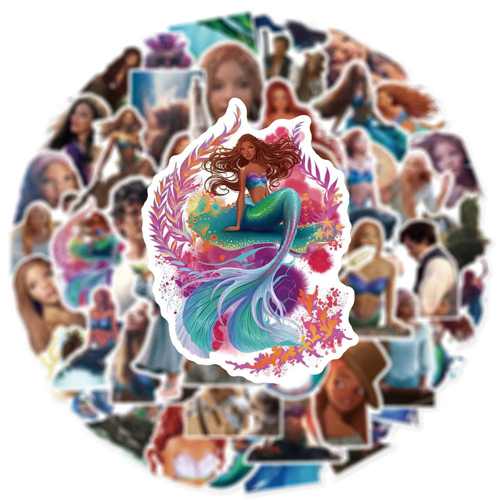 10/30/50pcs Disney Movie Mermaid Ariel Cute Princess Stickers Decals Laptop Luggage Skateboard Phone Notebook Waterproof Sticker