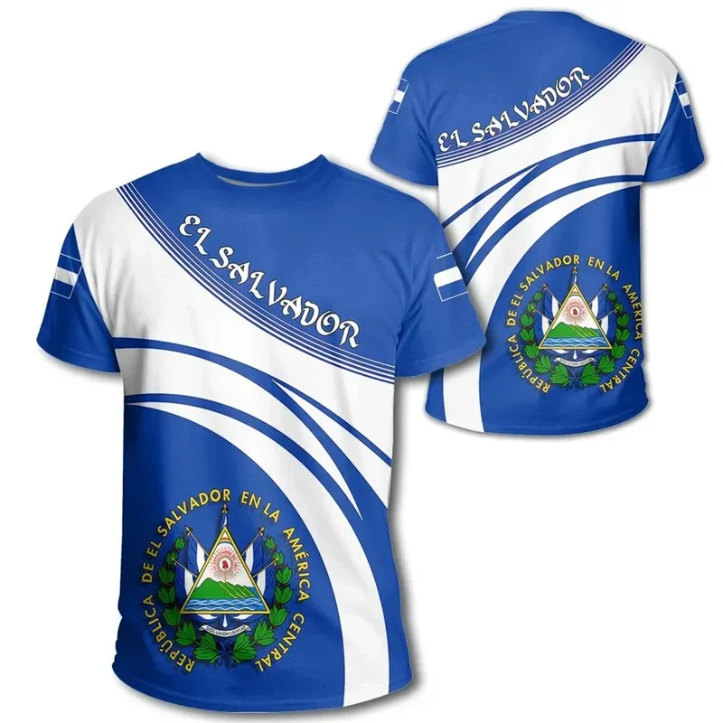 El Salvador Flag 3D Printed T Shirt For Men Outdoor Sports T-shirt Tracksuits Tops Summer Short Sleeves Oversized Tee Shirts