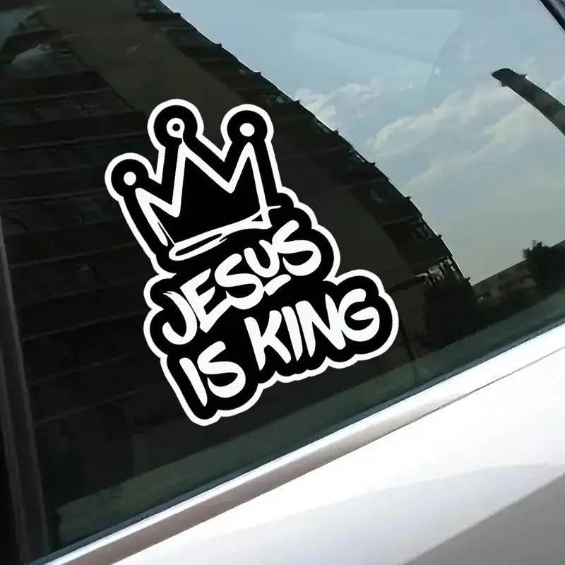 Jesus Is King Crown Design Waterproof Vinyl Decal Faith Sticker For Car Bumper Window Motorcycle Laptop Decor Accessories