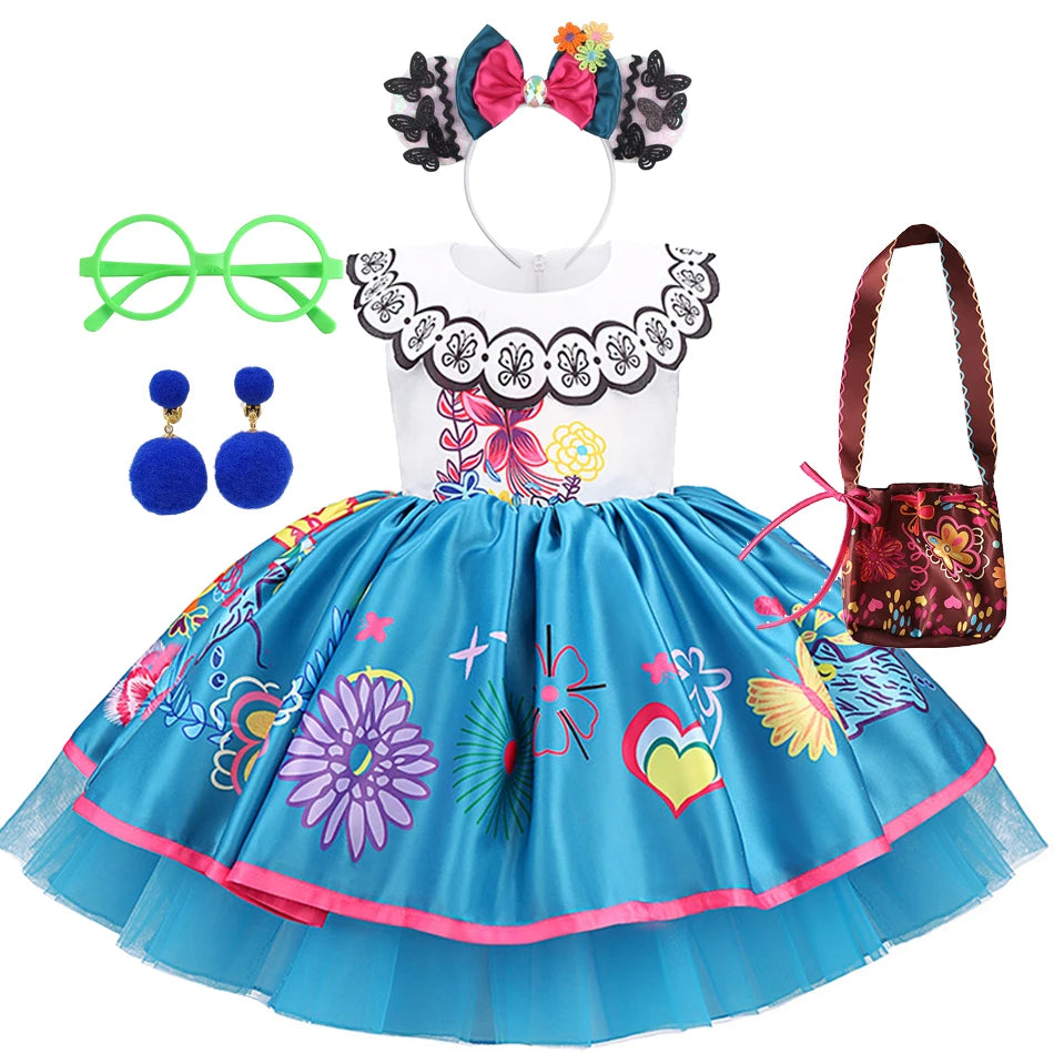 Baby Girls Encanto Mirabel Isabela Madrigal Dress Kids Short Sleeve Clothes Children Dolores Luisa Pepa Princess Cosplay Costume