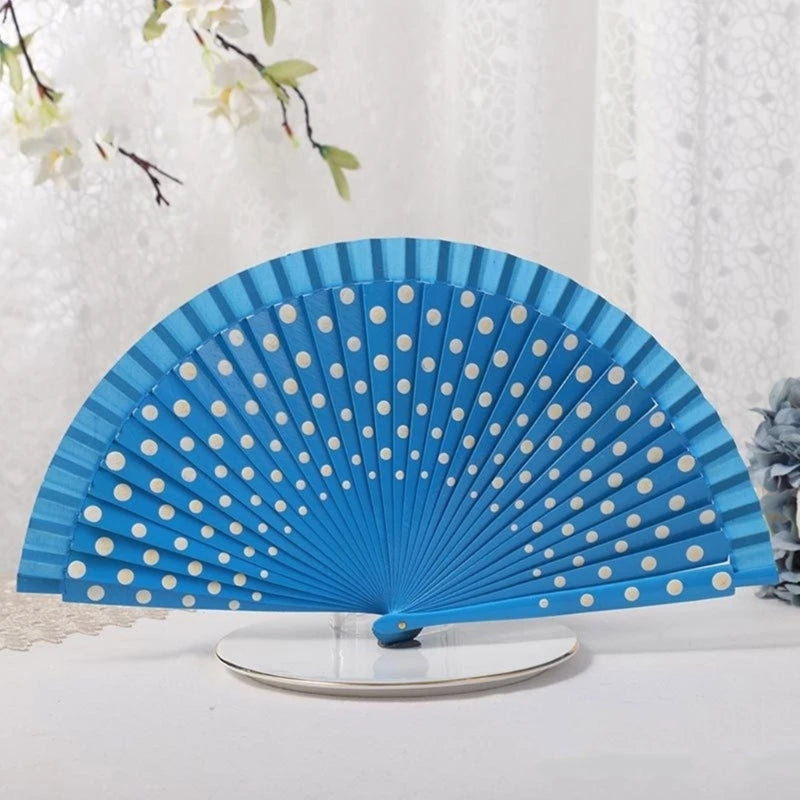 Flamenco Spanish Folding Fan Dots Pattern Modern Classical Vintage Hand Fan