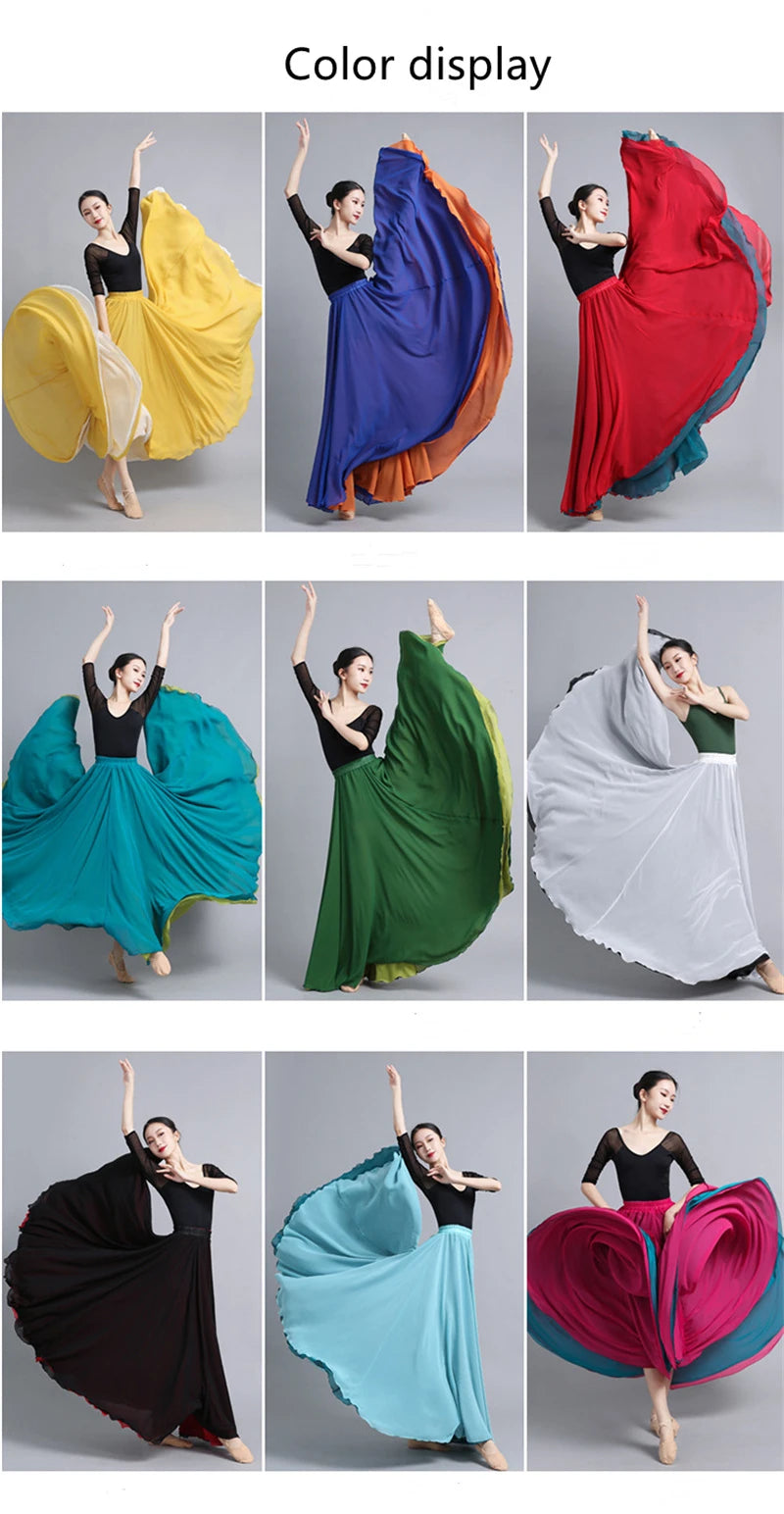Flamenco Chiffon 720 Degrees Dance Skirt For Women Solid Color Long Dancer Practice Wear Skirts Chinese Style Skirt With Big Hem