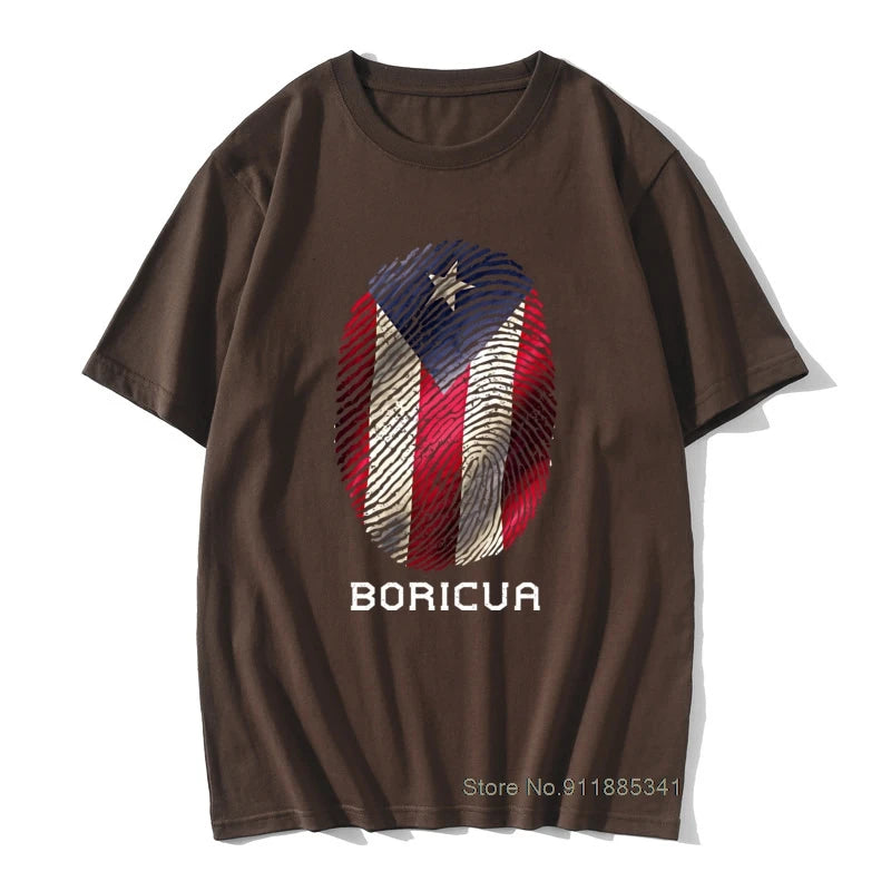 Puerto Rico Gifts T-shirt Men Flag T Shirt Fingerprint Tops Tees Vintage Striped Tshirts Summer 100% Cotton Cute Black Red