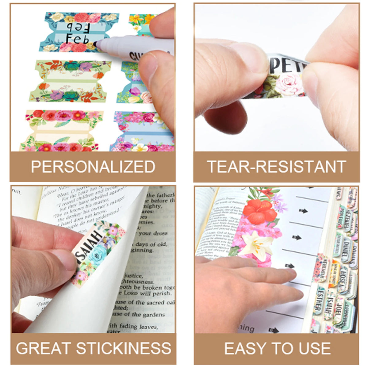 75pcs Spanish Bible Tags, Flower Theme, Spanish Laminated Bible Tags, Bible Tags