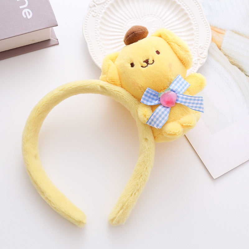 Kawaii Hair Band Sanrio My Melody Kuromi Cinnamoroll Pompom Purin Hair Accessories Anime Cute Cartoon Plush Headdress Girls Gift