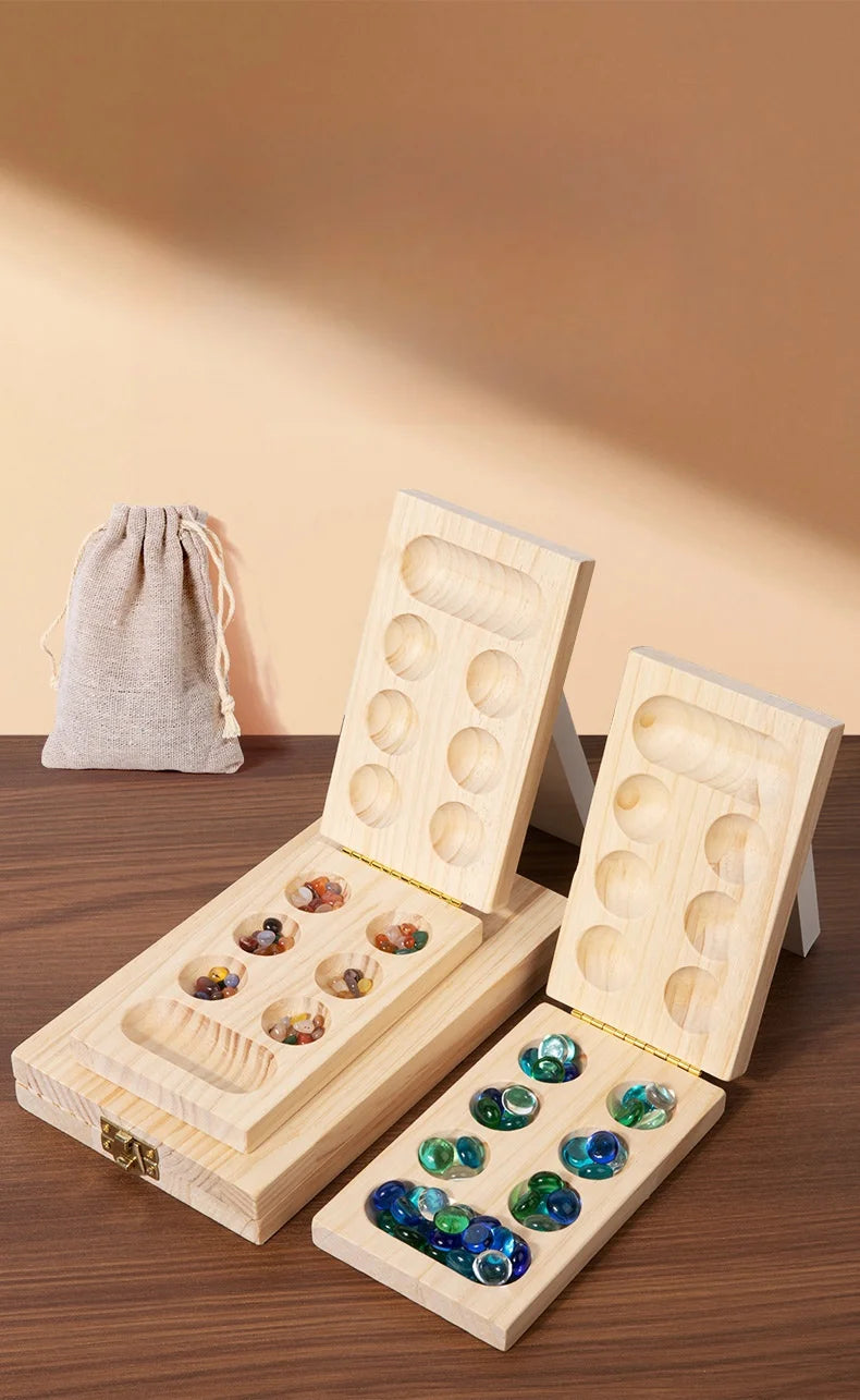 Mancala Board Game Set Family Games Multi Color Beads Ages 7+ Wooden Collapsible for Party Gift Adult Whole Family Boys Girls