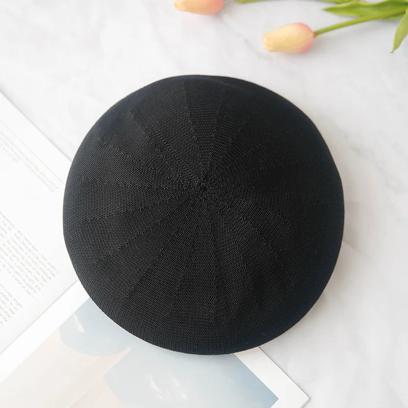 Beret Hat Women Spring Summer Hats For Women Retro Knitted Painter Cap Casual Trendy Design Solid Breathable Thin Cap Female New