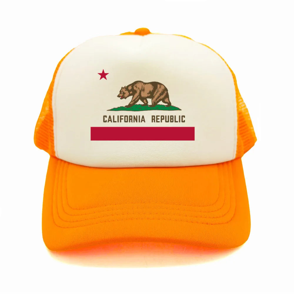 California Cap Men Cool Bear California Flag Trucker Hat Hip Hop Baseball Caps Cool Summer Mesh Dad Caps Gift