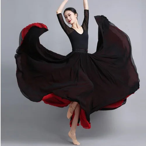 Flamenco Chiffon 720 Degrees Dance Skirt For Women Solid Color Long Dancer Practice Wear Skirts Chinese Style Skirt With Big Hem