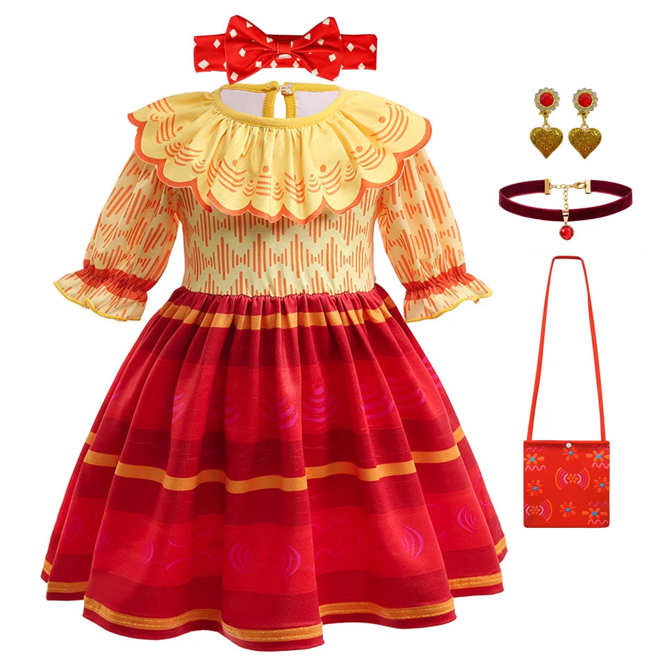 Baby Girls Encanto Mirabel Isabela Madrigal Dress Kids Short Sleeve Clothes Children Dolores Luisa Pepa Princess Cosplay Costume
