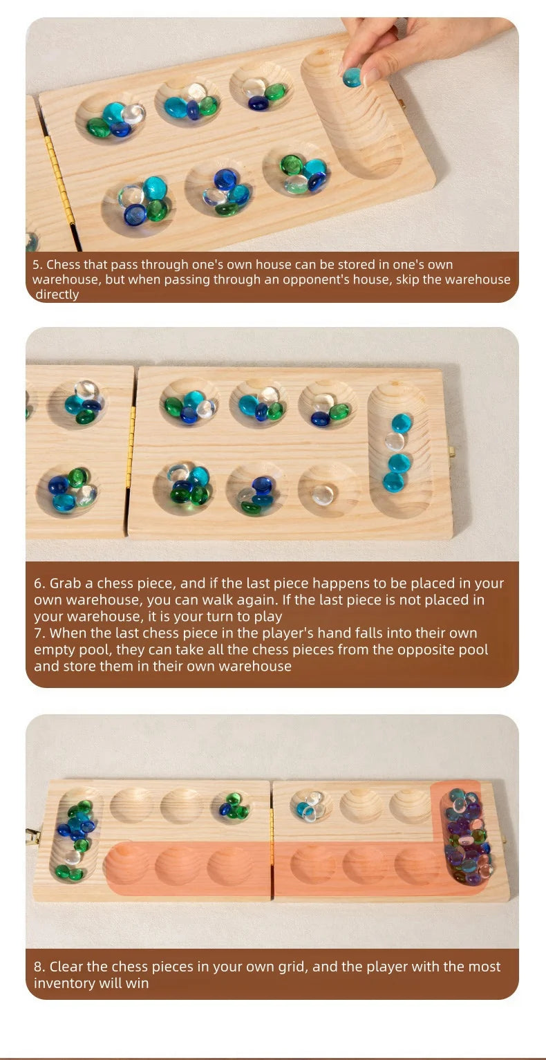 Mancala Board Game Set Family Games Multi Color Beads Ages 7+ Wooden Collapsible for Party Gift Adult Whole Family Boys Girls