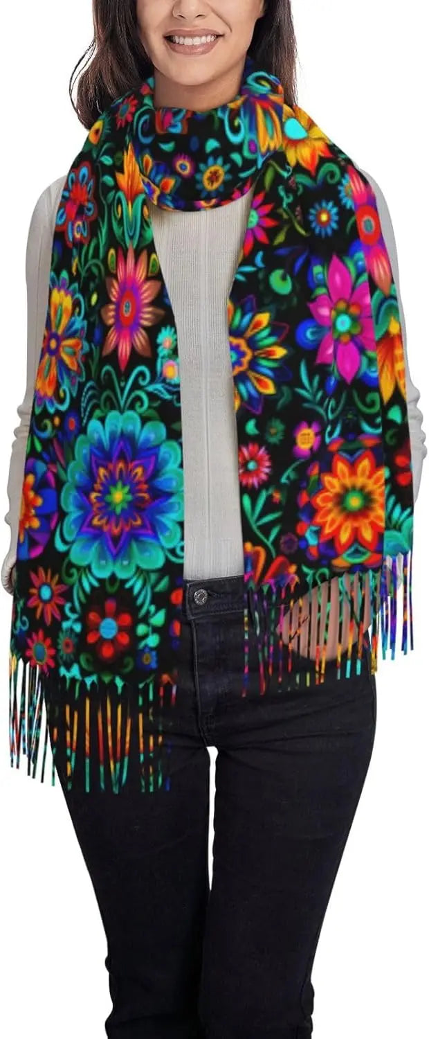 Mexican Vintage Flroal Shawl Wrap Scarf Rebozos Mexicanos Mexican Dress for Women Soft Warm