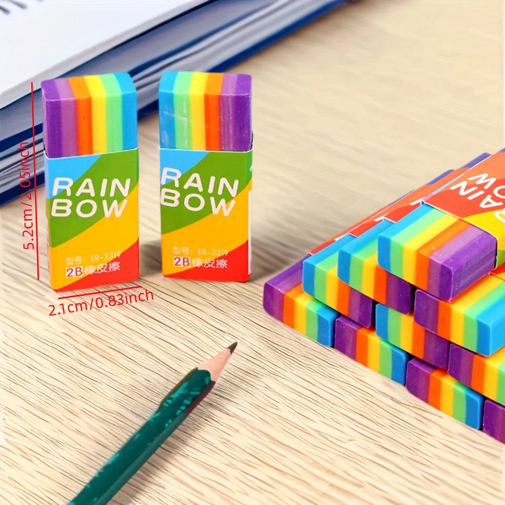 20-Pack Rainbow 2B Pencil Erasers Soft PVC Material Non-Feathered for Writing Drawing - Stationery Office Study Supplies