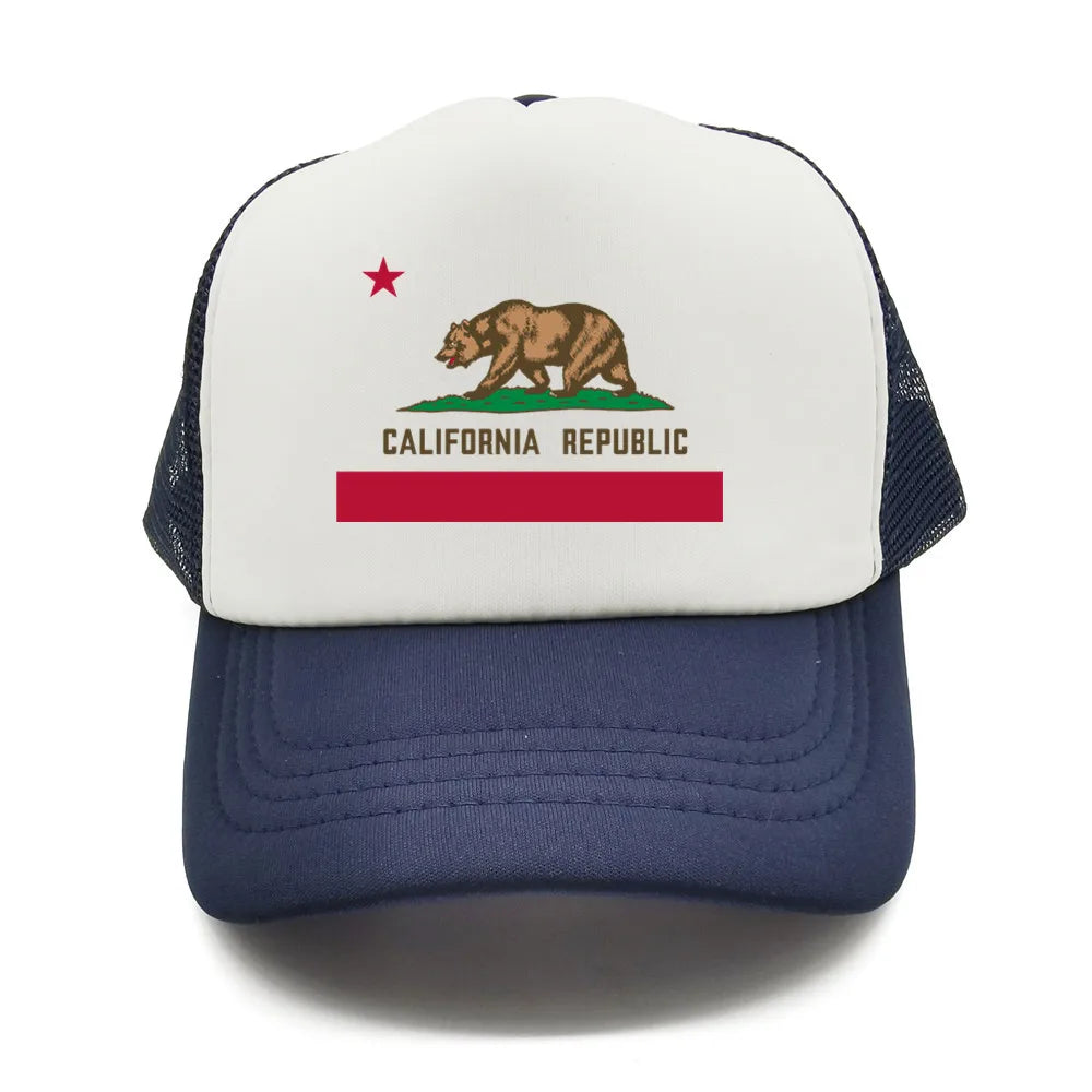 California Cap Men Cool Bear California Flag Trucker Hat Hip Hop Baseball Caps Cool Summer Mesh Dad Caps Gift