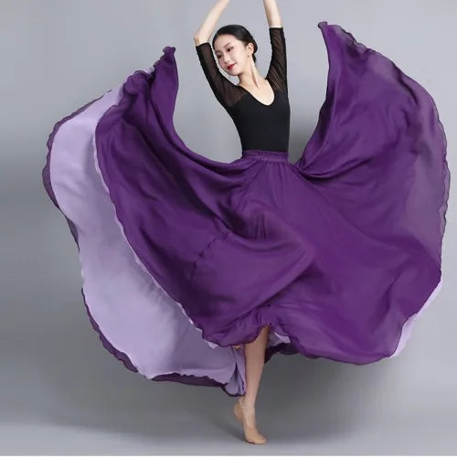 Flamenco Chiffon 720 Degrees Dance Skirt For Women Solid Color Long Dancer Practice Wear Skirts Chinese Style Skirt With Big Hem