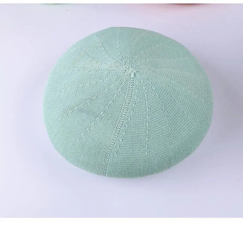Beret Hat Women Spring Summer Hats For Women Retro Knitted Painter Cap Casual Trendy Design Solid Breathable Thin Cap Female New