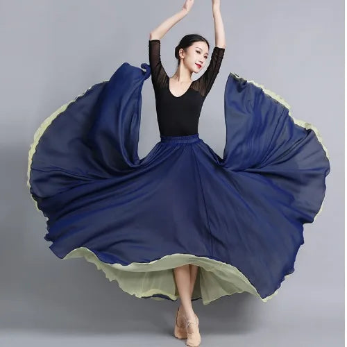 Flamenco Chiffon 720 Degrees Dance Skirt For Women Solid Color Long Dancer Practice Wear Skirts Chinese Style Skirt With Big Hem