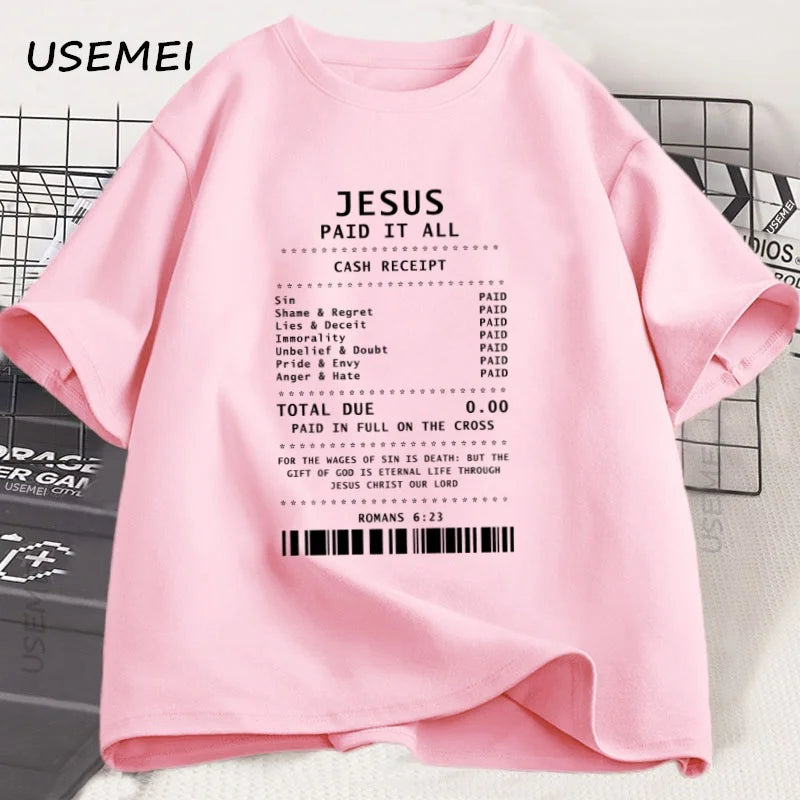 Jesus Paid It All T Shirt Christian T-Shirt Jesus Loves Me Tshirt Trendy Faith Religious Tees Men Women Cotton Loose Clothes