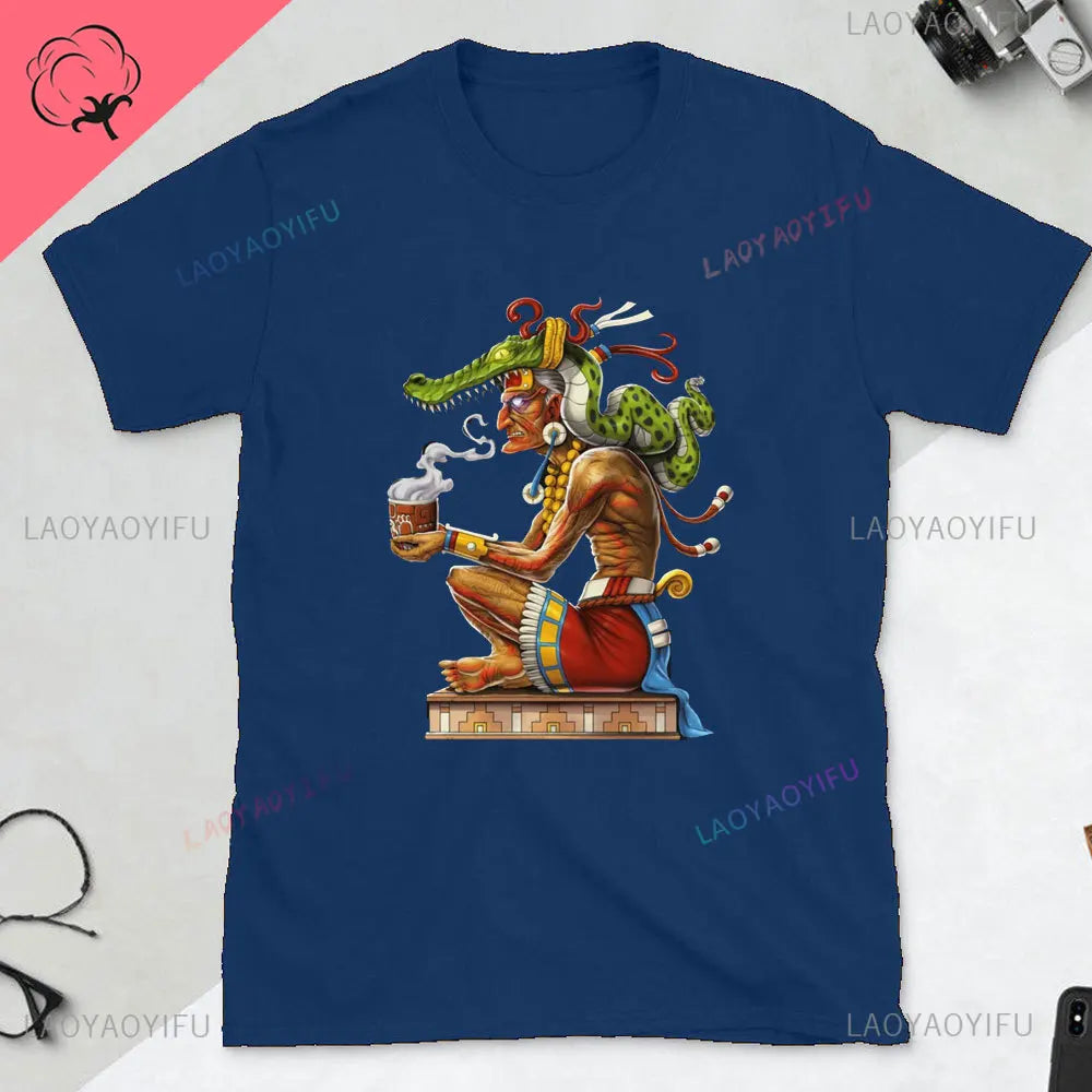 Quetzalcoatl Mexican Tshirt Aztec Art Print Aztec Tee Mexican Shirt Men Mexico Cotton Shirts Mexican Themed Gifts Mexicanas tops