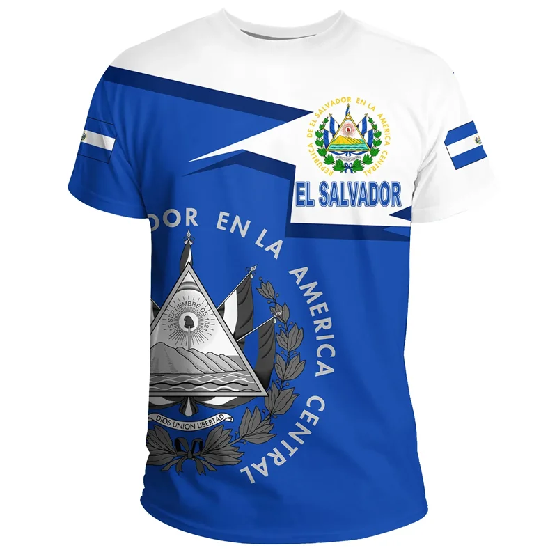 El Salvador Flag 3D Printed T Shirt For Men Outdoor Sports T-shirt Tracksuits Tops Summer Short Sleeves Oversized Tee Shirts