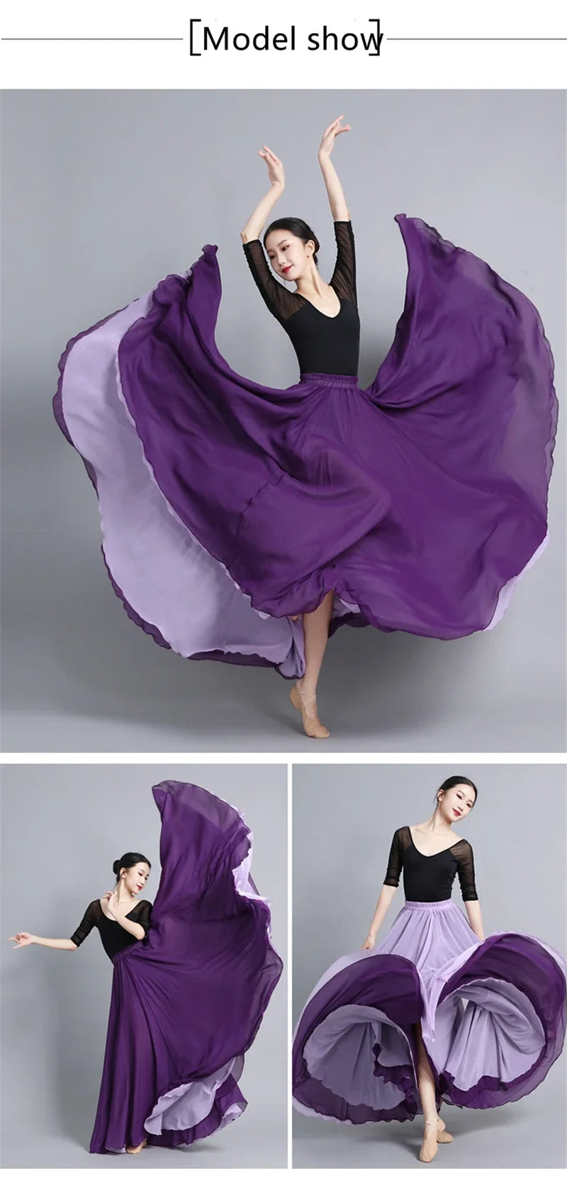 Flamenco Chiffon 720 Degrees Dance Skirt For Women Solid Color Long Dancer Practice Wear Skirts Chinese Style Skirt With Big Hem