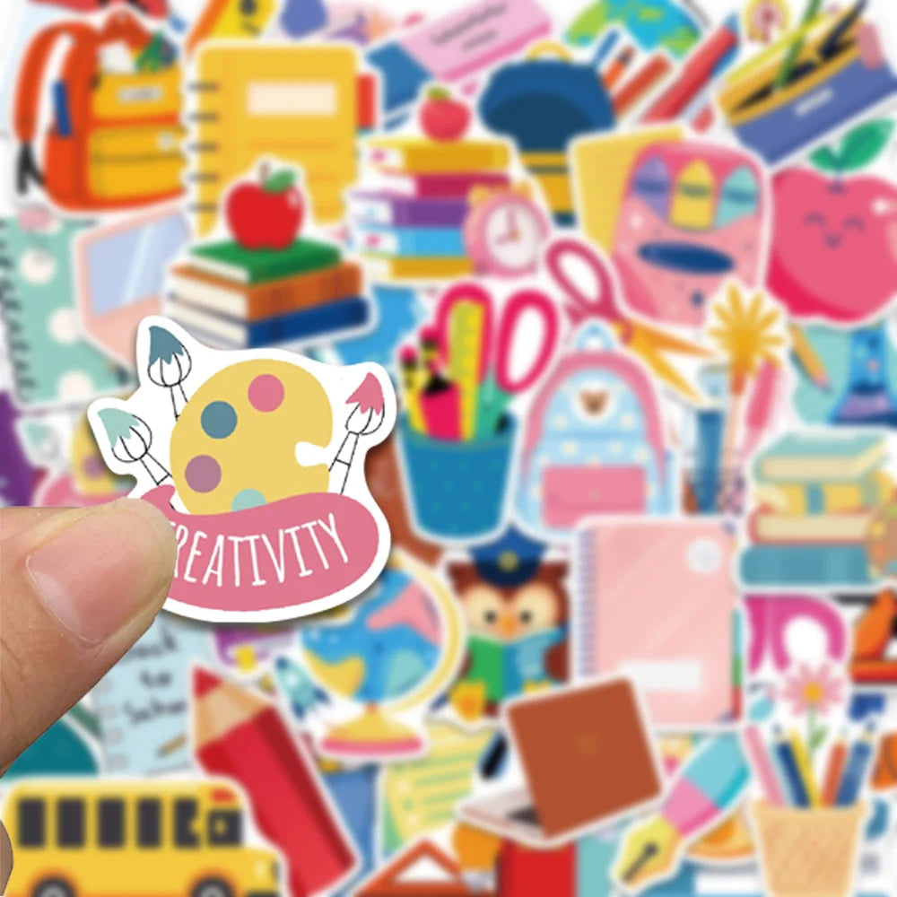 50pcs school supplies series stickers, suitable for decorating notebooks, suitcases, phone cases, waterproof stickers