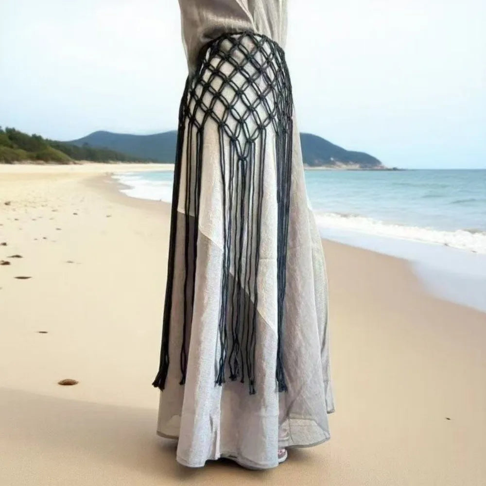 Handwoven Mesh Tassel Waist Belt Woven Ethnic Ancient Waist Decoration Versatile Adjustable Belted Skirt Women's Fashion