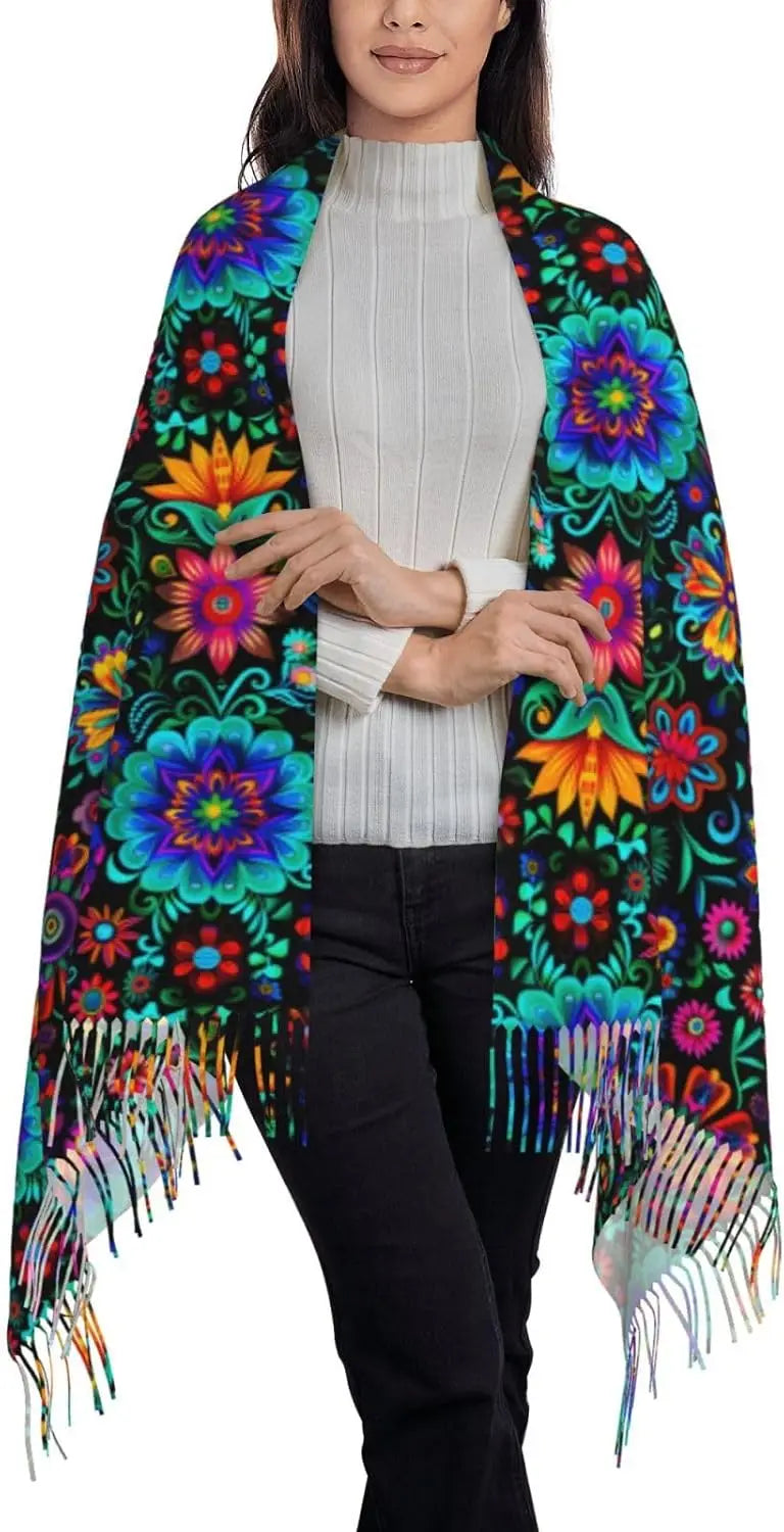 Mexican Vintage Flroal Shawl Wrap Scarf Rebozos Mexicanos Mexican Dress for Women Soft Warm