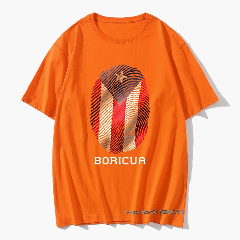 Puerto Rico Gifts T-shirt Men Flag T Shirt Fingerprint Tops Tees Vintage Striped Tshirts Summer 100% Cotton Cute Black Red