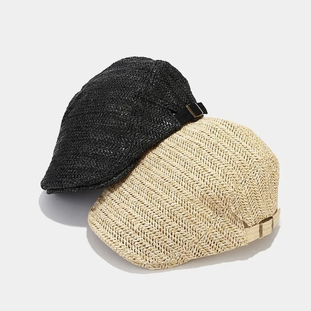 Berets for Men Women Breathable Straw Spring Summer Sun Hat Artist Painter Beret Hat Adjust Flat Cap Unisex Beret Cap