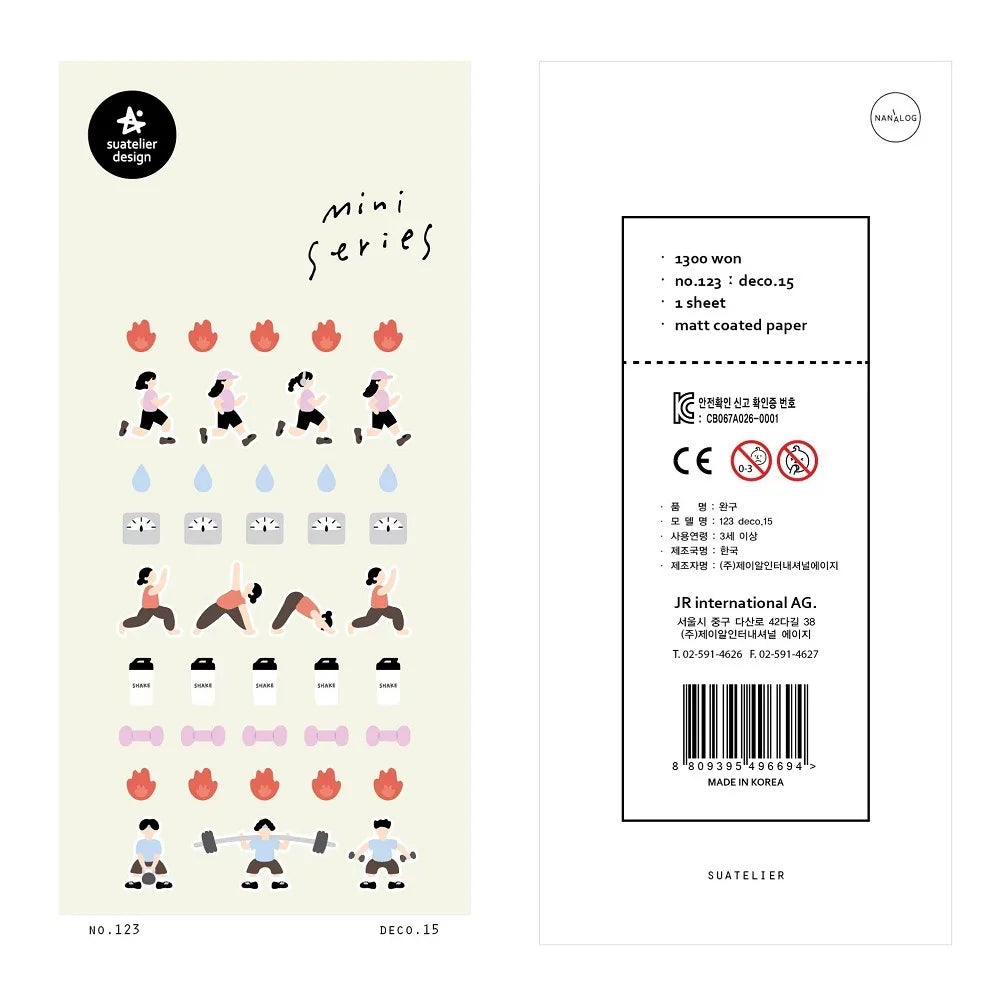 Korean Import Suatelier Mini Sports Skateboard Yoga Running Stickers Scrapbooking Diy Sticker Diary Stationery School Supplies
