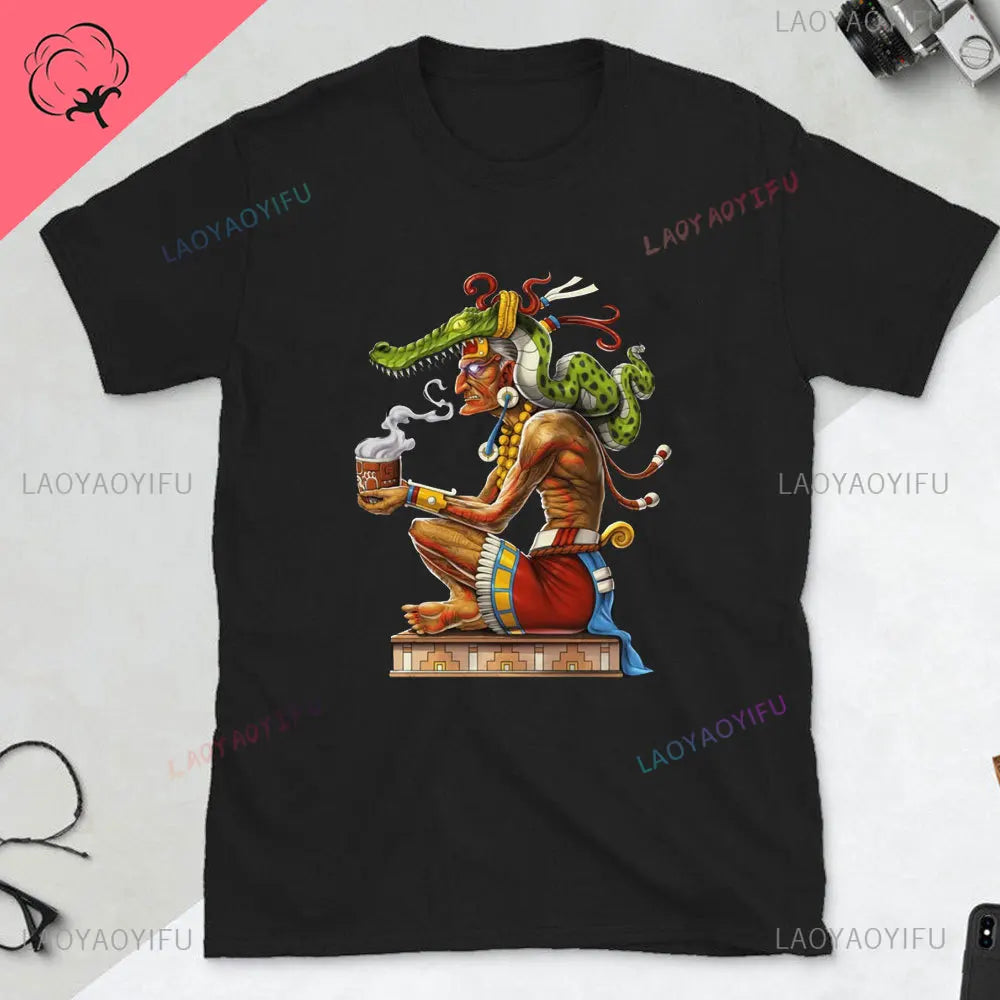 Quetzalcoatl Mexican Tshirt Aztec Art Print Aztec Tee Mexican Shirt Men Mexico Cotton Shirts Mexican Themed Gifts Mexicanas tops