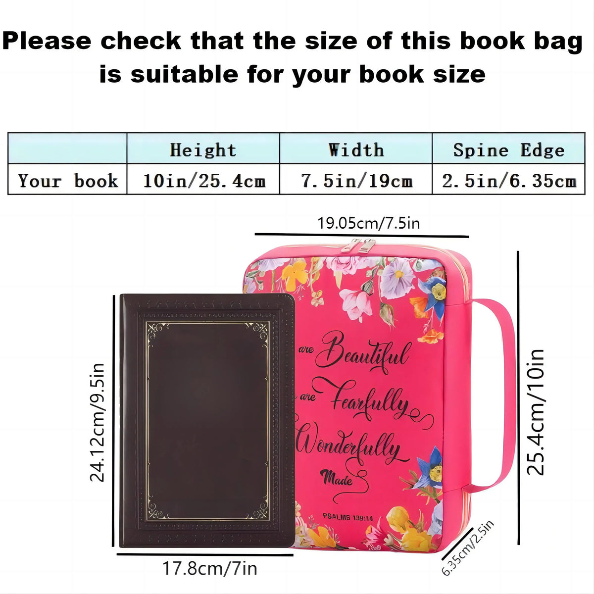Bible Cover, Bible Cover Women's Bible Bag with Bookmarks Portable Bible Carrying Case for Girls as a Catholic Christian Gift, L