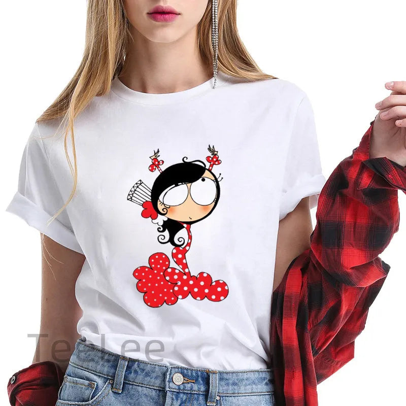 Flamenco T-shirt trends for women's clothing, summer short-sleeved printed graphics, travel ladies, Y2k top T-shirt, T-shirt