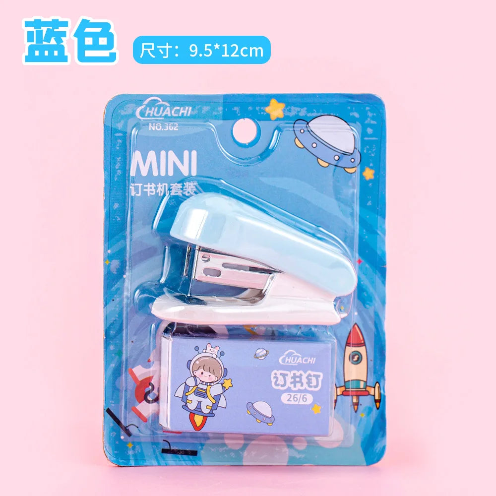 Office School Supplies Mini Small Stapler Student Cartoon Portable Test Paper Binding Machine Multi Functional Kawai Stationery