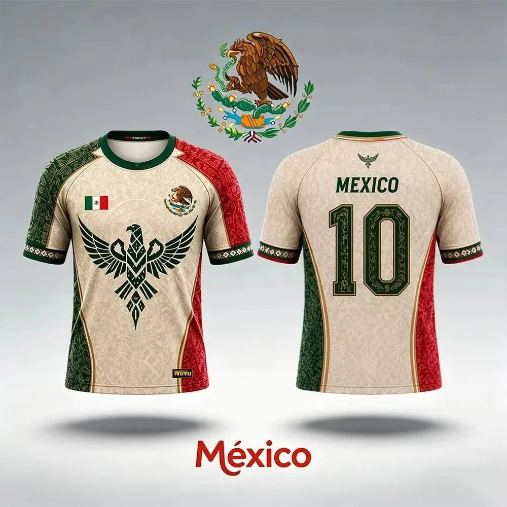 Mexican Flag with Aztec Pattern 3D Print Sports Quick-dry Breatha Men T-shirt Outdoor Clubs Team Training Parent-child Clothing