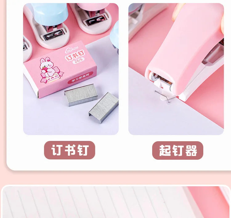 Office School Supplies Mini Small Stapler Student Cartoon Portable Test Paper Binding Machine Multi Functional Kawai Stationery