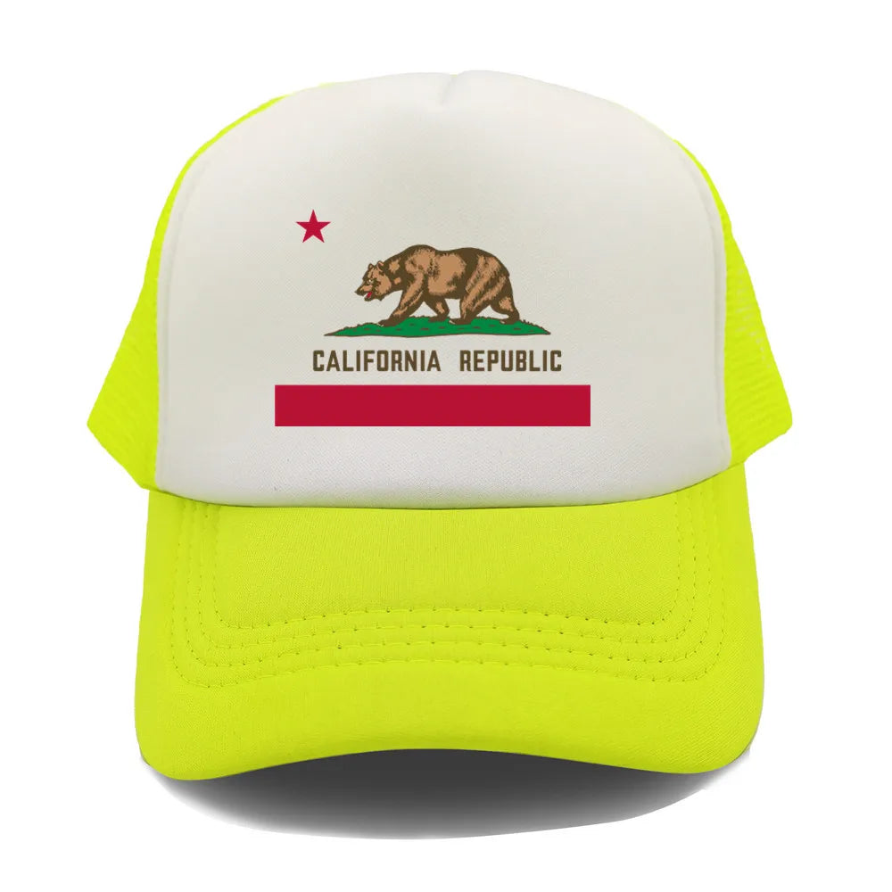 California Cap Men Cool Bear California Flag Trucker Hat Hip Hop Baseball Caps Cool Summer Mesh Dad Caps Gift