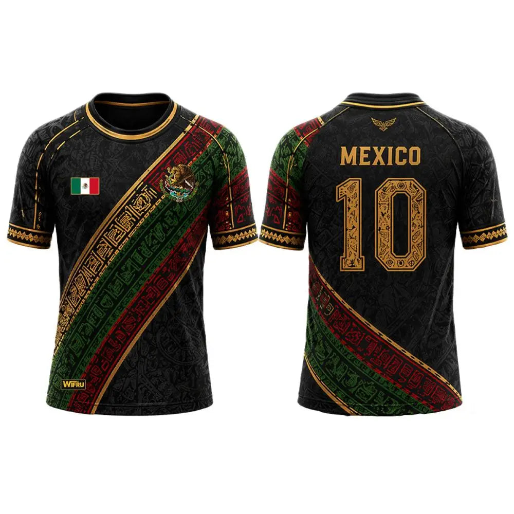 Mexican Flag with Aztec Pattern 3D Print Sports Quick-dry Breatha Men T-shirt Outdoor Clubs Team Training Parent-child Clothing