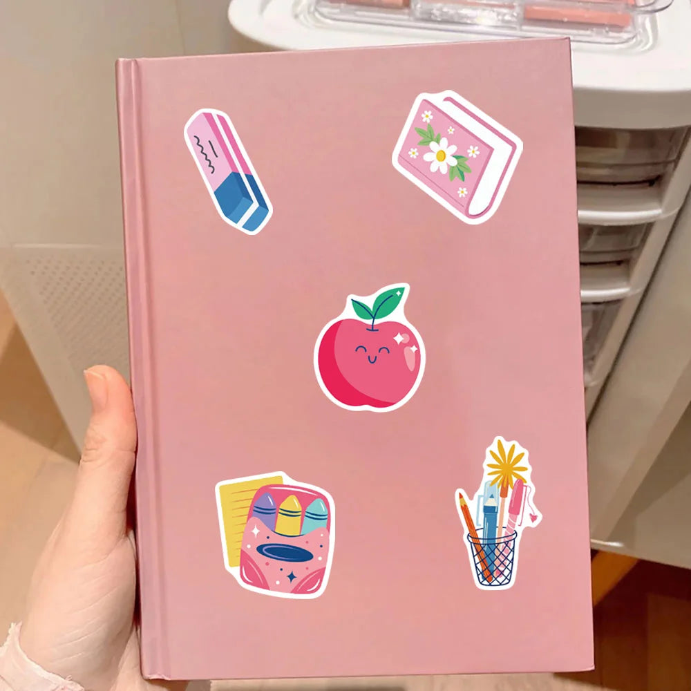 50pcs school supplies series stickers, suitable for decorating notebooks, suitcases, phone cases, waterproof stickers