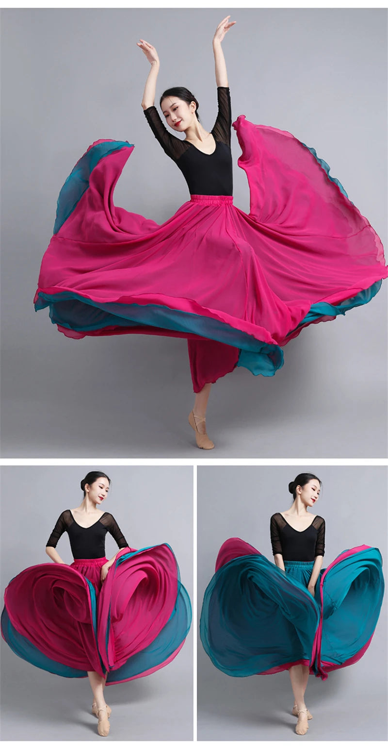 Flamenco Chiffon 720 Degrees Dance Skirt For Women Solid Color Long Dancer Practice Wear Skirts Chinese Style Skirt With Big Hem