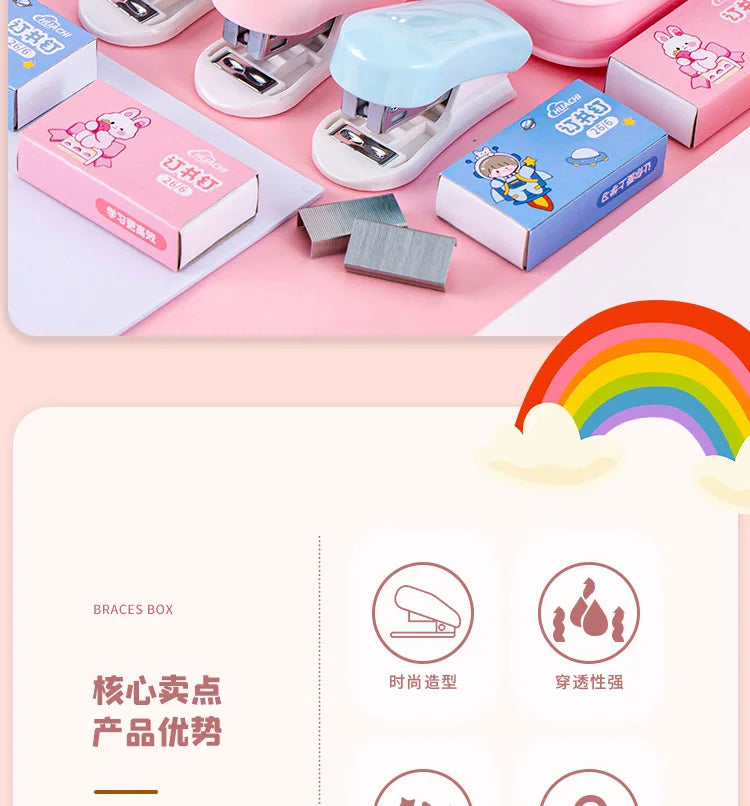 Office School Supplies Mini Small Stapler Student Cartoon Portable Test Paper Binding Machine Multi Functional Kawai Stationery