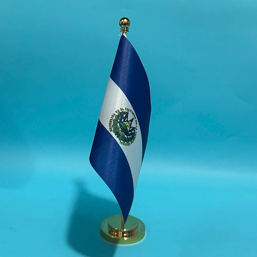 SKY FLAG Office Desk Flag of Salvador Flag 14x21cm Polyester El Salvador National Flag Country Banner Desk Ornaments Flags