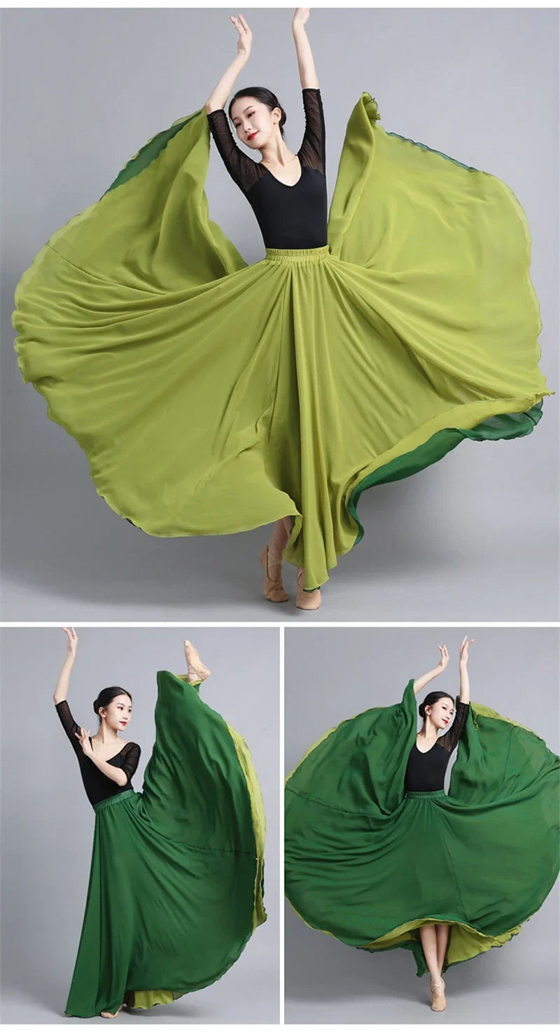 Flamenco Chiffon 720 Degrees Dance Skirt For Women Solid Color Long Dancer Practice Wear Skirts Chinese Style Skirt With Big Hem
