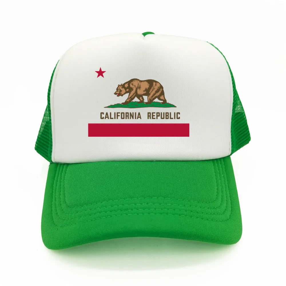 California Cap Men Cool Bear California Flag Trucker Hat Hip Hop Baseball Caps Cool Summer Mesh Dad Caps Gift