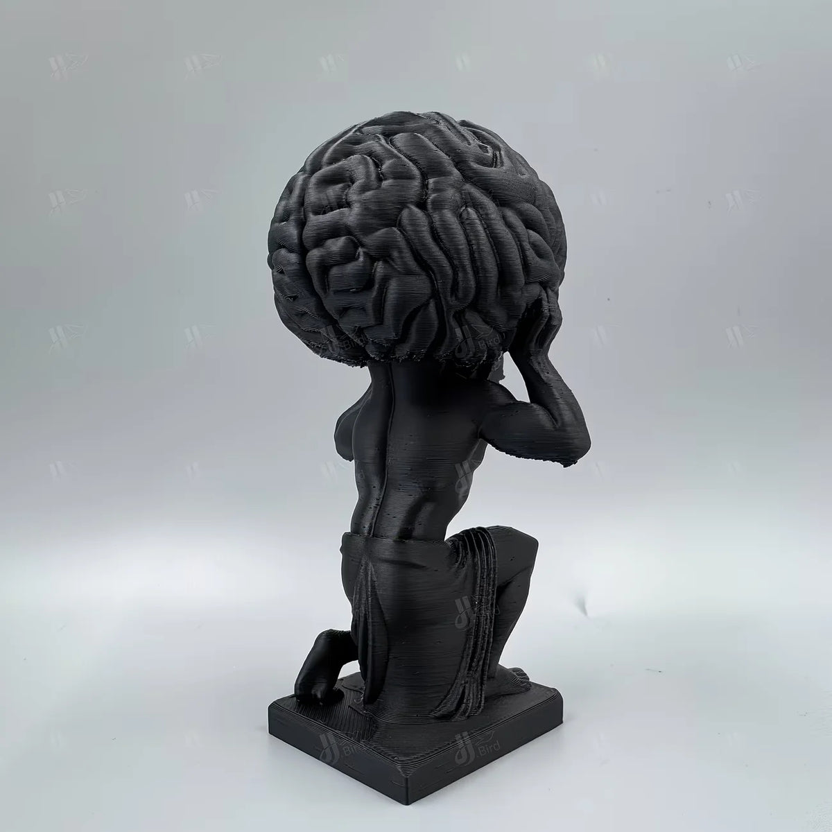 Black "Mind Over Matter" Brain-Bearer Art Figurine, Suitable for Philosophical Study Decor & Distinctive Office Display