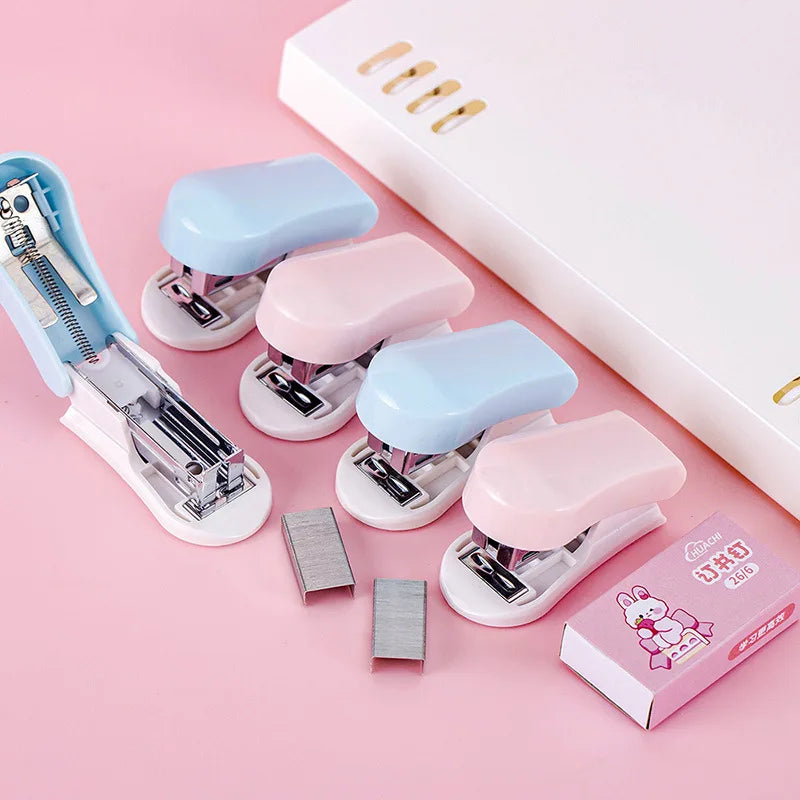 Office School Supplies Mini Small Stapler Student Cartoon Portable Test Paper Binding Machine Multi Functional Kawai Stationery